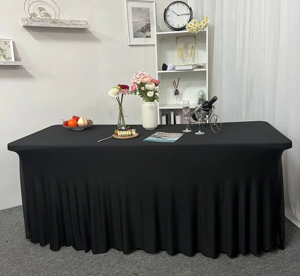 Klädda bankettafsløringsmandskab sort sokkel volang 180x76 cm