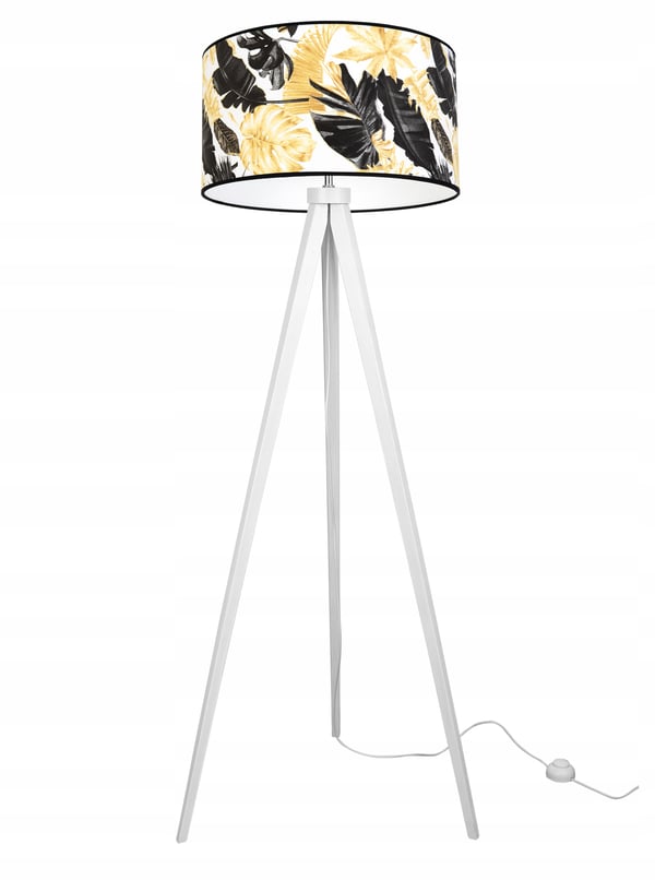 GULVLAMPE MED TRIPODSKÆRM GYLDNE BLOMSTER LED