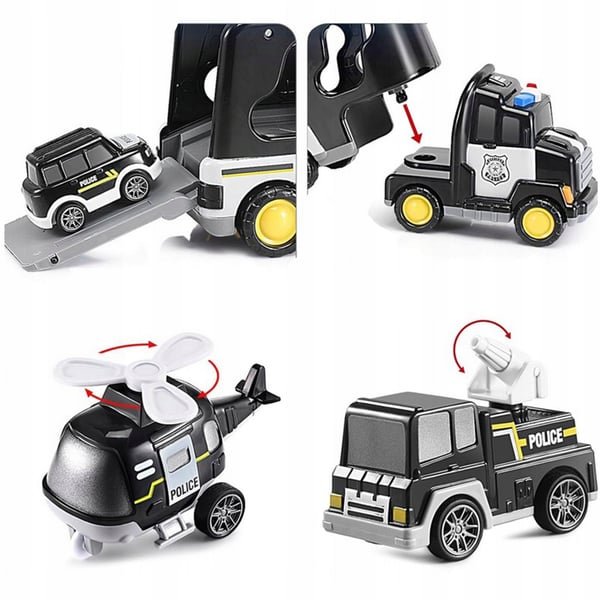 Suuri poliisin hinausauto ääni- ja valotoiminnolla, autot, helikopteri, kuorma-auto, poliisi 5 yhdessä