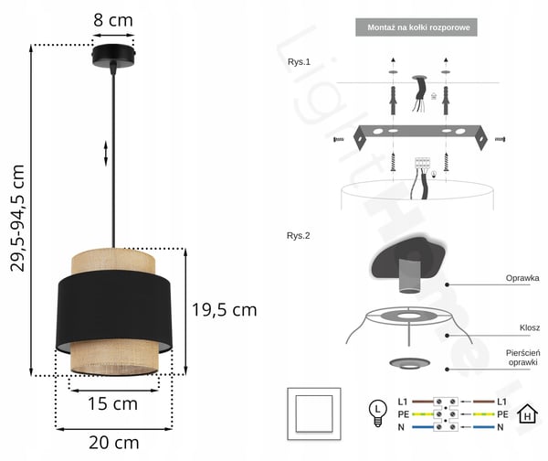 Hængende lampe, loftslysekrone, lampeskærm, boho juta