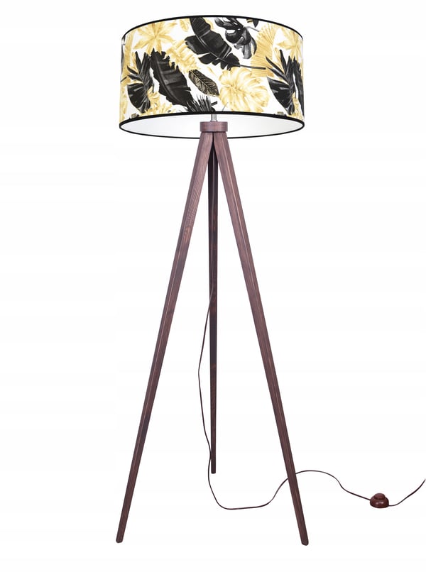 GULVLAMPE MED TRIPODSKÆRM GYLDNE BLOMSTER LED