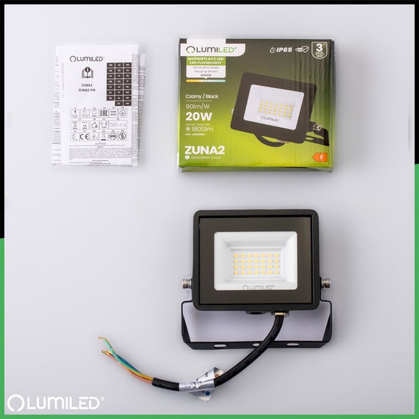 LED-projektor ZUNA2 20W 1800lm 4000K IP65 sort LUMILED