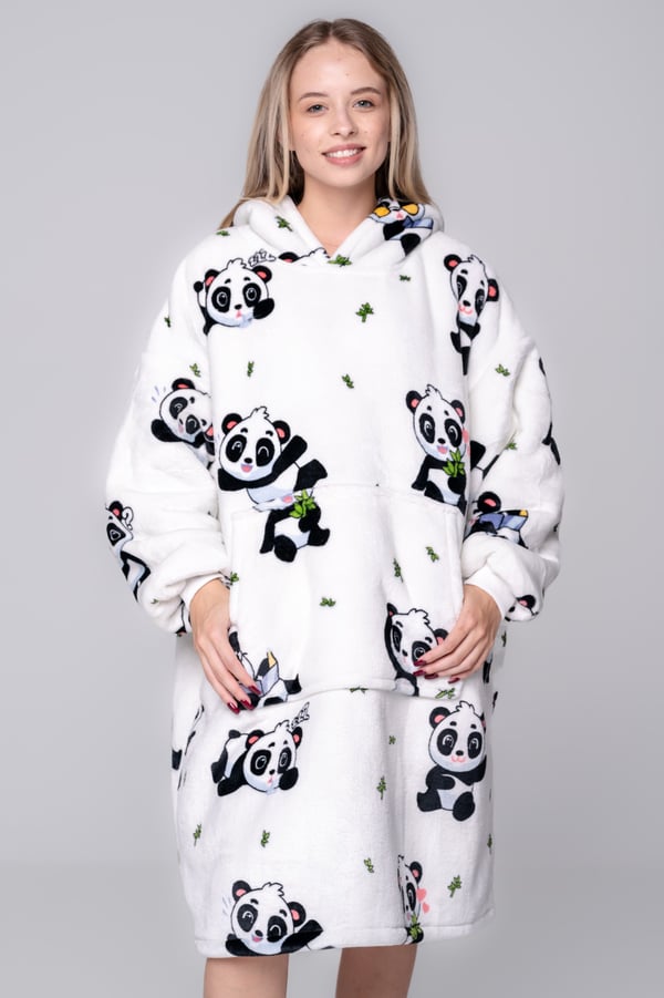 Huopapaita Ylisuuri lämmin Paksu huopapaita 2in1XXL panda valkoinen pörröinen [KB-W5]