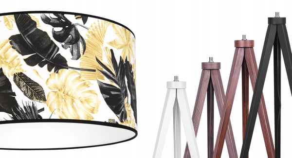 GULVLAMPE MED TRIPODSKÆRM GYLDNE BLOMSTER LED