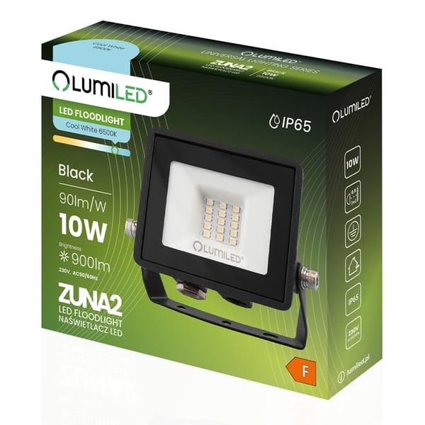 LED-valaistus ZUNA2 10W 900lm 6500K IP65 musta LUMILED