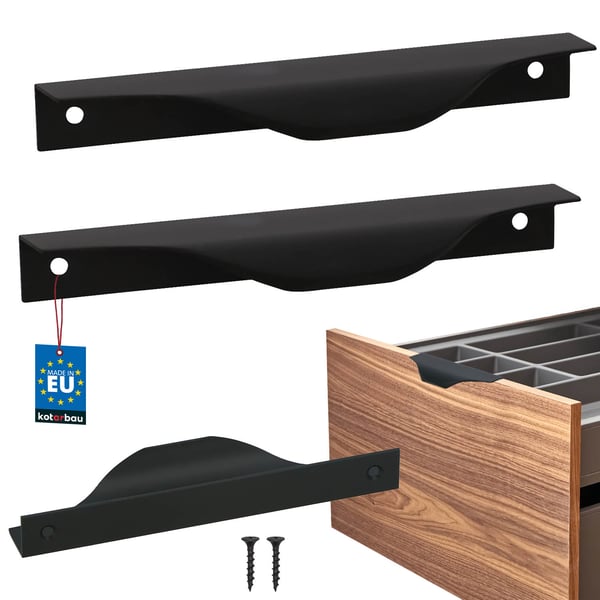 Kotarbau® møbelgreb med moderne kant, aluminium, matsorte, 128/148 mm, sæt à 2