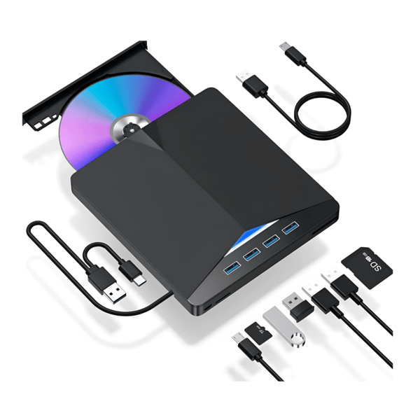 Extern CD/DVD-brännare 7-i-1 USB 3.0x4 SD/TF-kortläsare USB-hubb