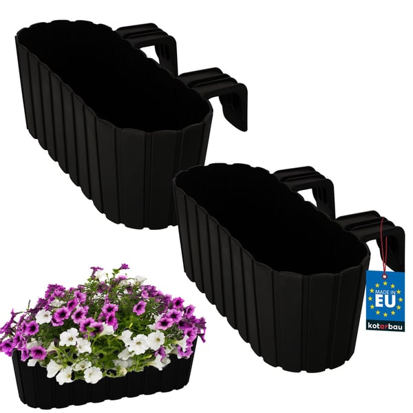 Kotarbau balkonglåda blomkruka räcke oval rustik antracit 400 mm set om 2