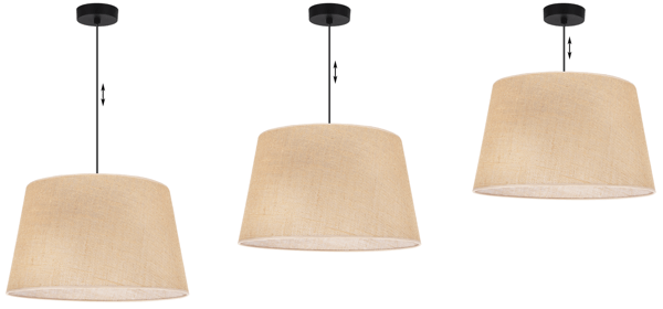 HÆNGELAMPE I JUTE MED KEGLE SORT 1 FLAD BEIGE LAMPESKÆRM 44 CM