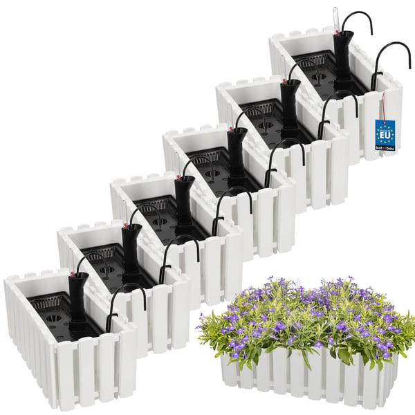 Blomkruka balkonglåda för balustrad terrassblommor vit 40 cm 6 st