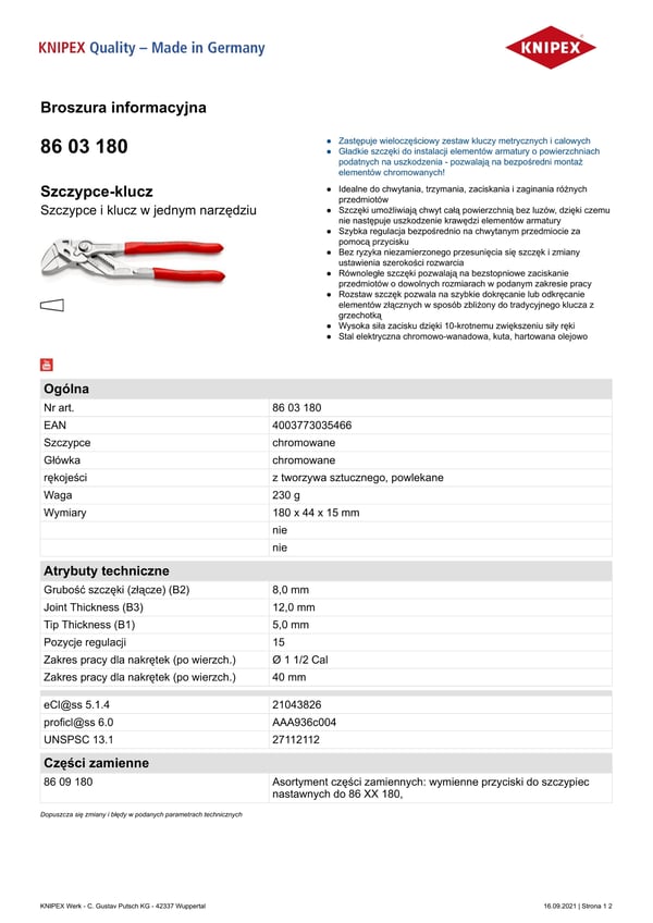 PIHTIAVAIN 180 MM - KN 86 03 180