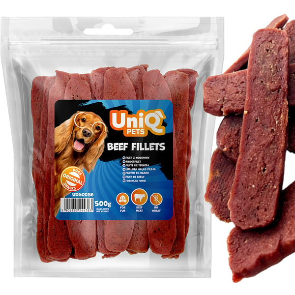 UniQ Pets Koiranherkkupalat naudanlihaleikkeet 500g