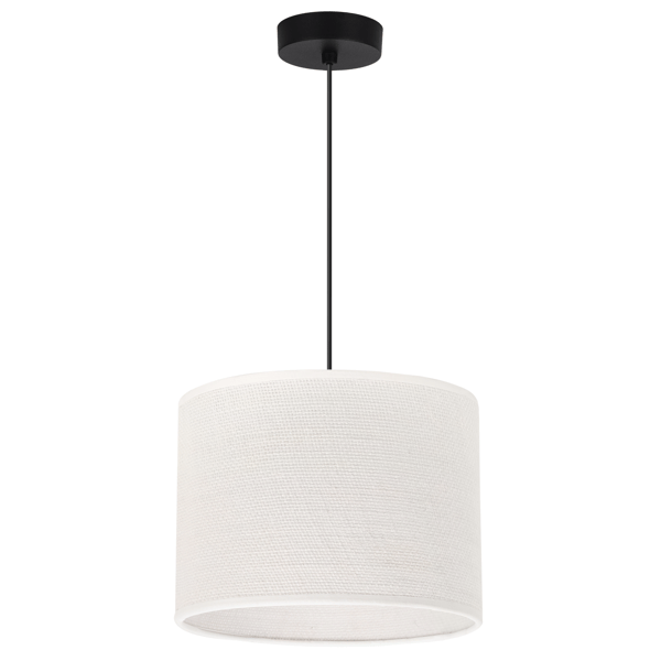 Hængelampe i sort jute med 1 flad hvid lampeskærm, 20 cm, E27