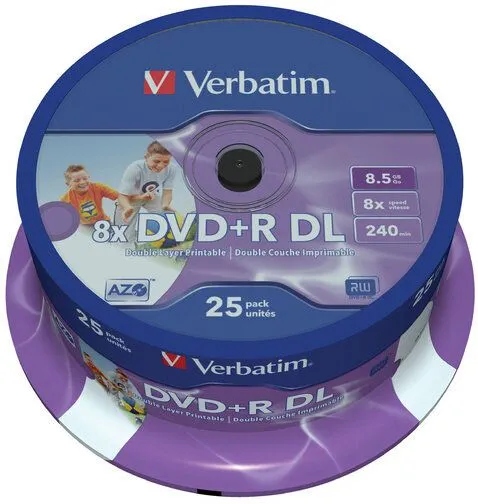 DVD+R DL Verbatim 8x 8,5 GB (Cake 25) printbare diske