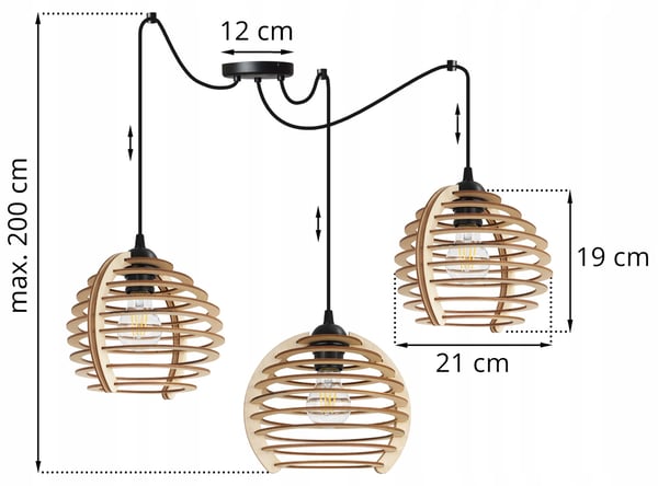 Hængende lampe, loftslysekrone, træ, LED lampeskærm