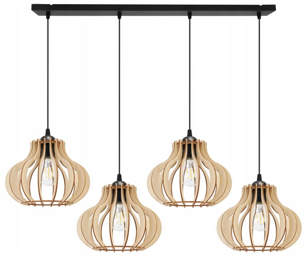 Hængende lampe, loftslysekrone, træ, LED lampeskærm
