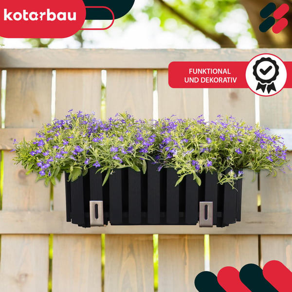 Parvekkeen kukkaruukkulaatikko kaiteeseen maalaismainen antrasiitti 40 cm 2 kpl