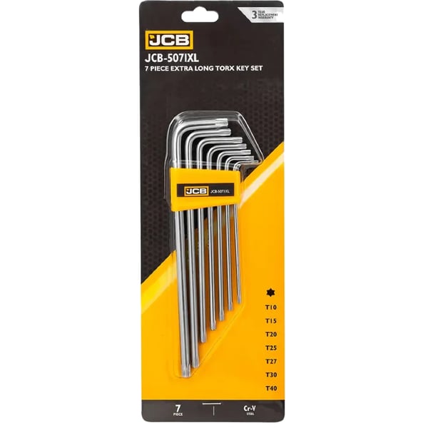 JCB 7-osainen extrapitkä Torx-avainsarja T10-T40 tyyppi L Cr-V