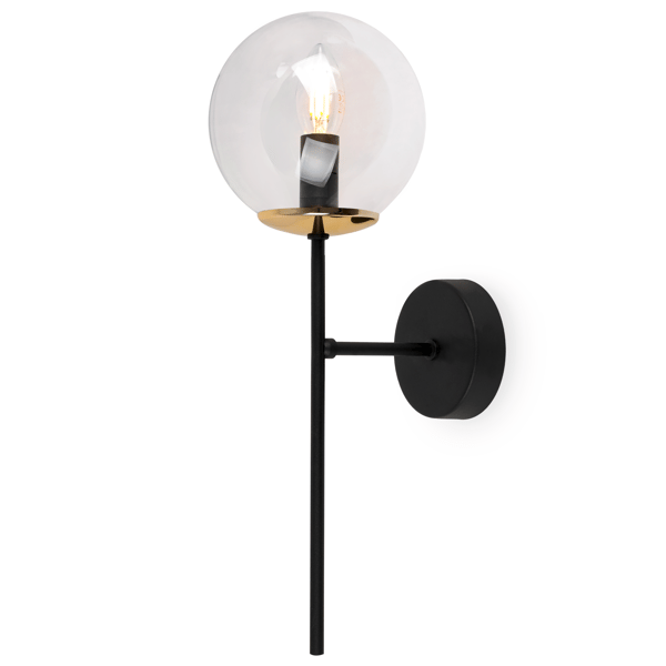SIENA SORT OG GULD VÆGLAMPE 1 FLAD KLAR LAMPE E14