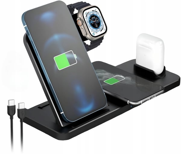 4-i-1 trådløs induktiv oplader til Apple 2x iPhone Watch AirPods QI