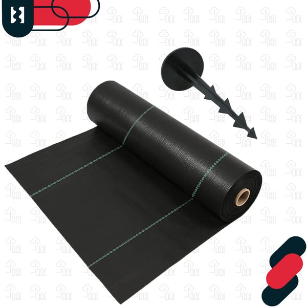 KOTARBAU® ogrässkyddande trädgårdstextil universal svart 70 g/m² 1,1 x 100 m med pinnar