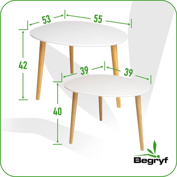 To hvide sofaborde til stuen begryf 55x53x42 39x39x40