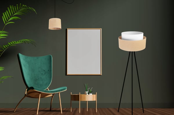 GULVLAMPE MED STÅENDE TRIPOD I METALSKÆRM 45 CM