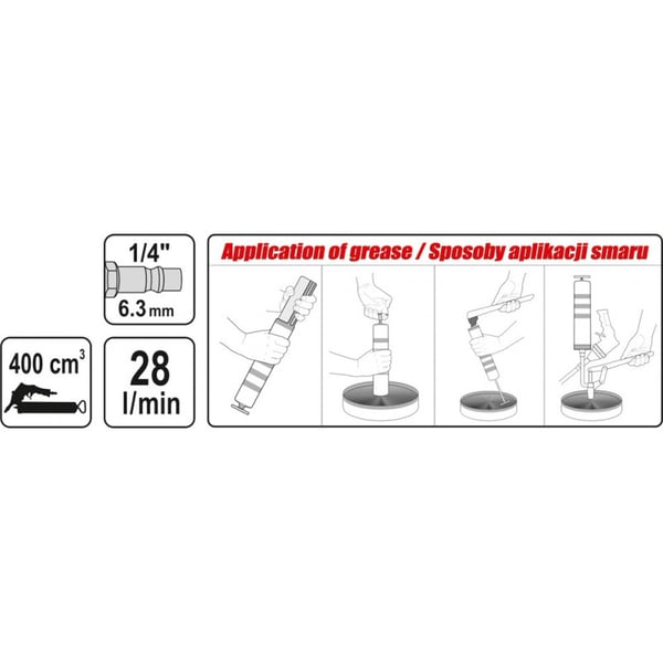 MANUELL-PNEUMATISK FETTSPRUTA 400CM3 - YT-07055