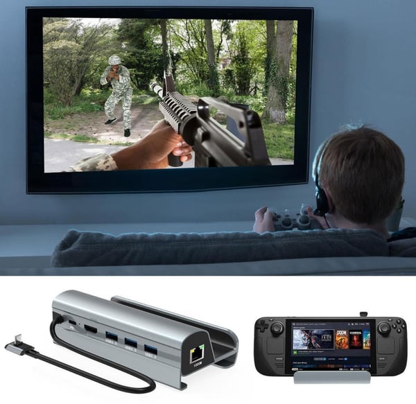 HUB 6-i-1 USB-C adapter HDMI 4K 60Hz USB 3.1 PD 60W för Steam Deck