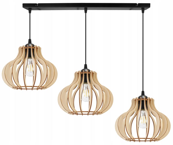 Hængende lampe, loftslysekrone, træ, LED lampeskærm