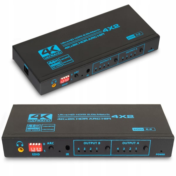 MATRIX HDMI 2.0 4x2 SWITCH SPLIT 4K 60HZ HDCP 2.2 HDR SPDIF TOSLINK ARC