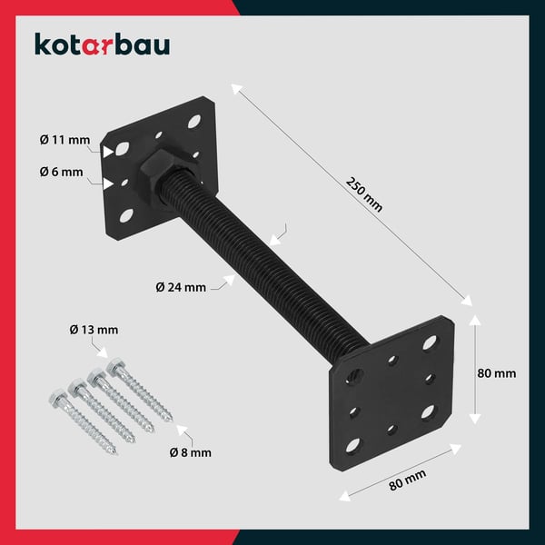 KOTARBAU® Justerbar stålstolpe til skruesamling til pavilloner og skærme M24 Antracit 80 x 250 mm