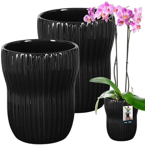 KOTARBAU® 2 stk. urtepotte 11,5 cm sortglaseret keramik urtepotte rillet blomster- og urtepotte dekorativ låg balkon urtepotte