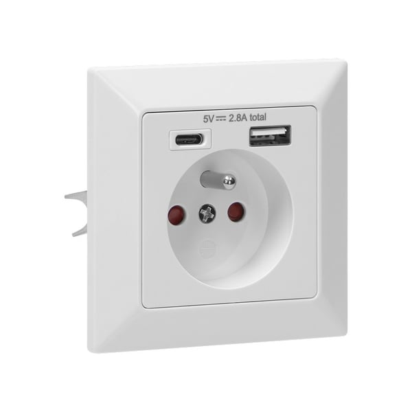 YKSITTÄINEN PISTORASIA 2P+Z USB-A + USB-C -LÄHTÖ - ON-AE-13232