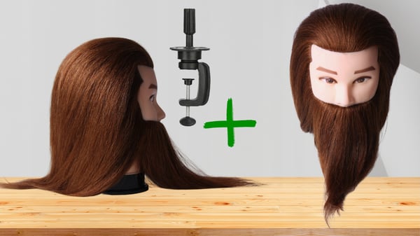 Herrträningsmannekäng med naturligt hår och skäggställ 40cm