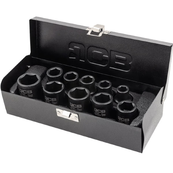 JCB iskuhylsysarja 1/2" Cr-Mo 6-kulmainen 10-osainen 10-24mm