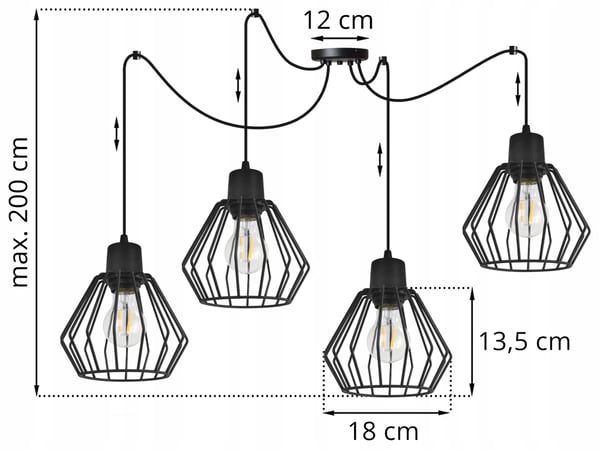 Hængelampe, loftslysekrone, trådskærm, LED