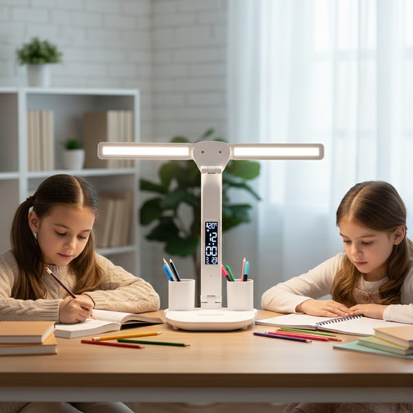 LED-skrivebordslampe Hvid Induktiv Oplader til Børn og Studerende til Studiebrug