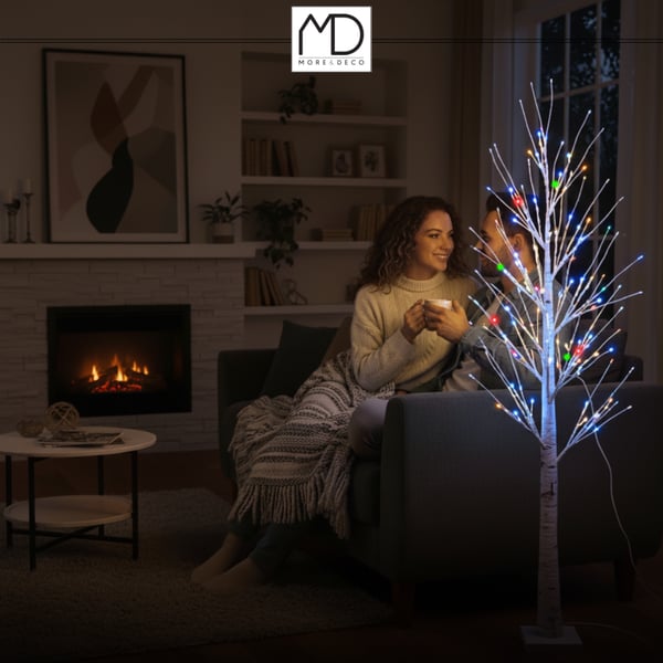 Juletræ birk LED juledekoration 180 cm 96 LED flerfarvet KOLDT
