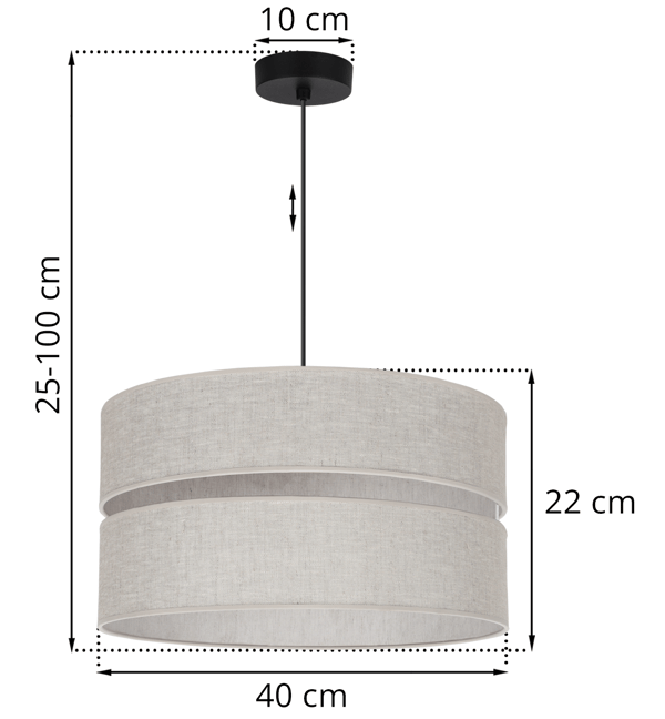 DUO SORT HØRHÆNGELAMPE 1 FLAD LAMPE BEIGE L01 LAMPESKÆRM 40CM