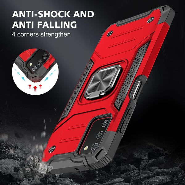 Skyddsskal för Samsung Galaxy A03s röd ring + 2x härdat glas