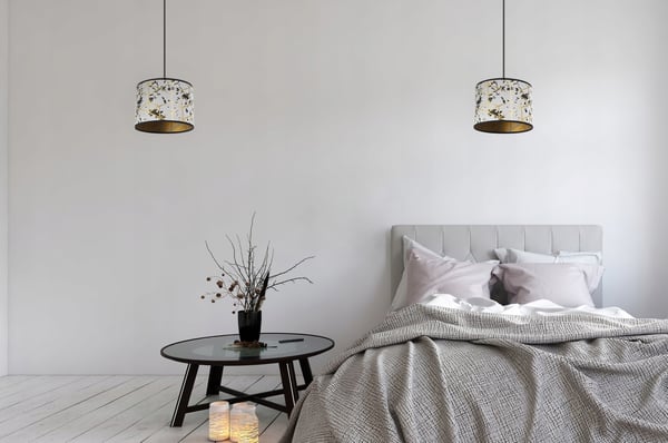 HÆNGELAMPE, LOFTKRONE, LAMPESKÆRM, GULDMØNSTER
