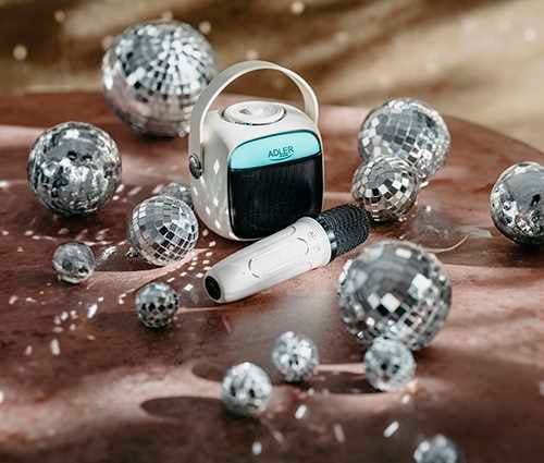 AD 1199 valkoinen karaokekaiutin mikrofonilla - SD/USB/AUX/Bluetooth