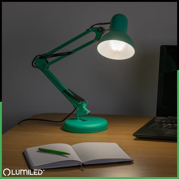 Pöytälamppu piirustustyöhön E27 TOBI minttu Lumiled ja klemmi työpöydälle