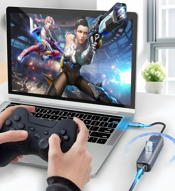 USB-C-LAN-SOVITIN + USB-HUBI RJ45 USB-VERKKOKORTTI GIGABIT USB 3.0 4in1
