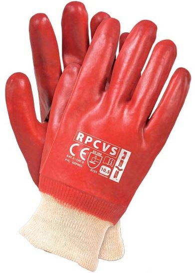 PVC-belagda skyddshandskar RPCVS, röd PVC - 12,0 par - REK GU 412