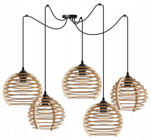Hængende lampe, loftslysekrone, træ, LED lampeskærm