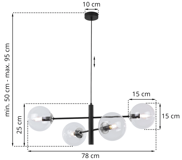 VICENZA HÆNGELAMPE SORT KROM 4 FLAD KLAR LAMPE E14