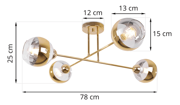 ASTURIA GULD LOFTLAMPE 4 FLADE GYLDNE LAMPESKÆRME E27