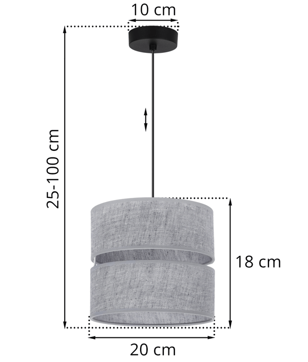 DUO SORT HØRHÆNGELAMPE 1 FLAD GRÅ LAMPESKÆRM L04 20CM